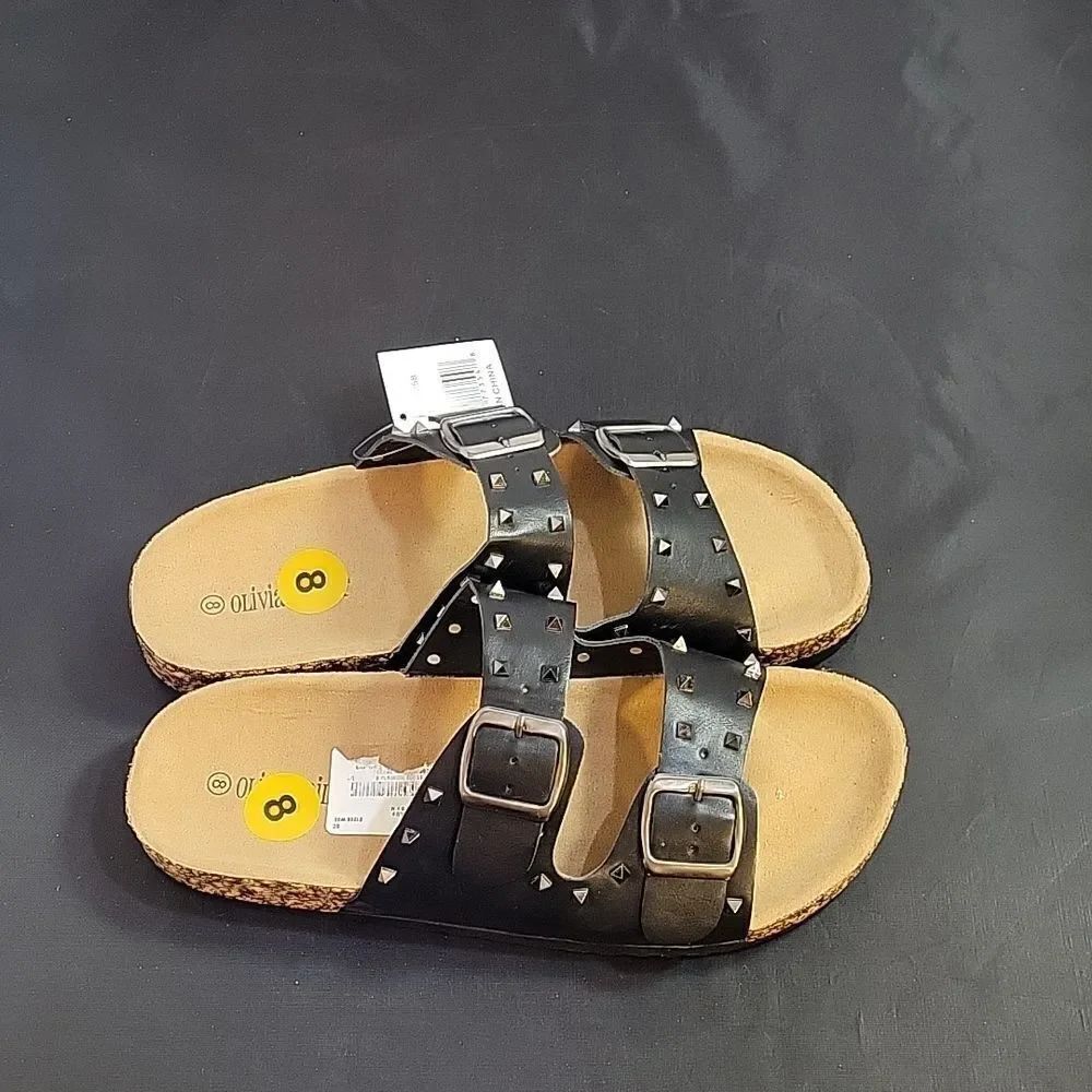 BRAND NEW OLIVIA MILLER DOUBLE STRAP PYRAMID STUDDED DETAILING ROUND TOE SANDAL - Picture 5 of 13